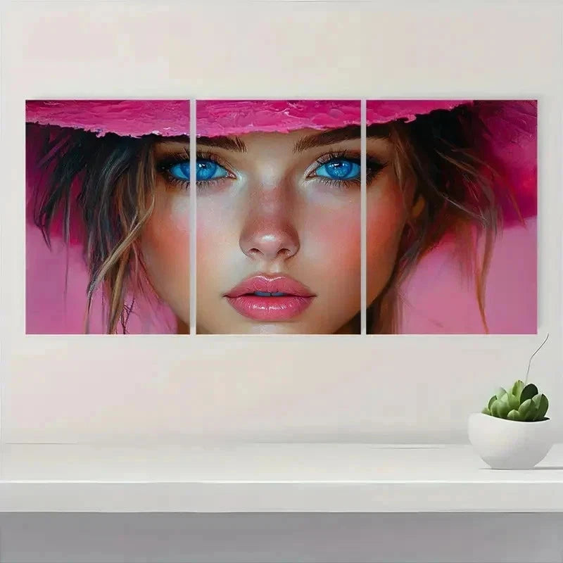 3pcs Abstract Girl Pink & Blue ART  Wall Art Set Canvas Framed 50x70cm - High Quality Print 100% Australian Made Wall Canvas Ready to Hang - Bella Home Decor