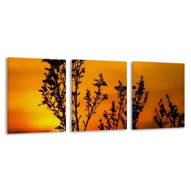 3pcs Golden Sunset Botanical Tree Branches  Wall Art Set Canvas Framed 60x90cm - High Quality Print 100% Australian Made Wall Canvas Ready to Hang - Bella Home Decor