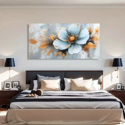 Blue Flower Abstract Botany Wall Art Canvas Office Home Room Framed 120x60cm