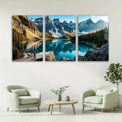 3pcs Snow Capped Peaks & Pine Trees Metal Print Ready to Hang Art - Bella Home Decor