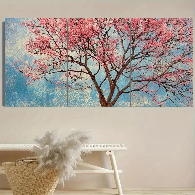 3pcs Nature Cherry Tree Entryway Art Print Wall Art Set Canvas Framed 50x70cm - High Quality Print 100% Australian Made Wall Canvas Ready to Hang - Bella Home Decor