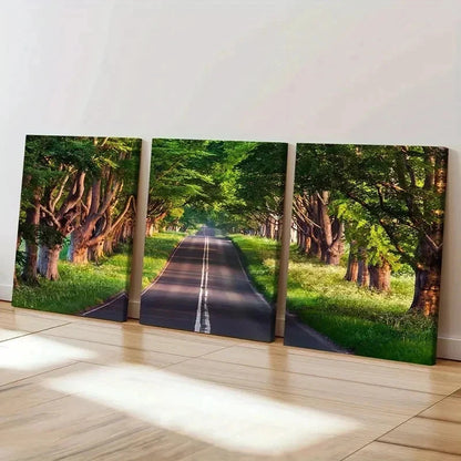 3pcs Grass Road Scenery Tree Modern Wall Art Set Canvas Framed 60x90cm - High Quality Print 100% Australian Made Wall Canvas Ready to Hang