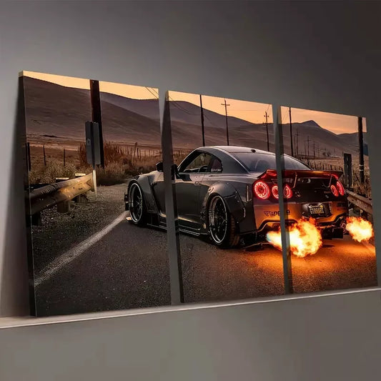 3pcs Coupe Run Car Vehicles Accelerate Scenic Wall Art Set Canvas Framed 50x70cm - High Quality Print 100% Australian Made Wall Canvas Ready to Hang