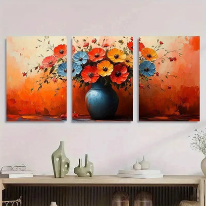 3pcs Vase Flower Abstract Colorful Perfect Wall Art Set Canvas Framed 60x90cm - High Quality Print 100% Australian Made Wall Canvas Ready to Hang - Bella Home Decor