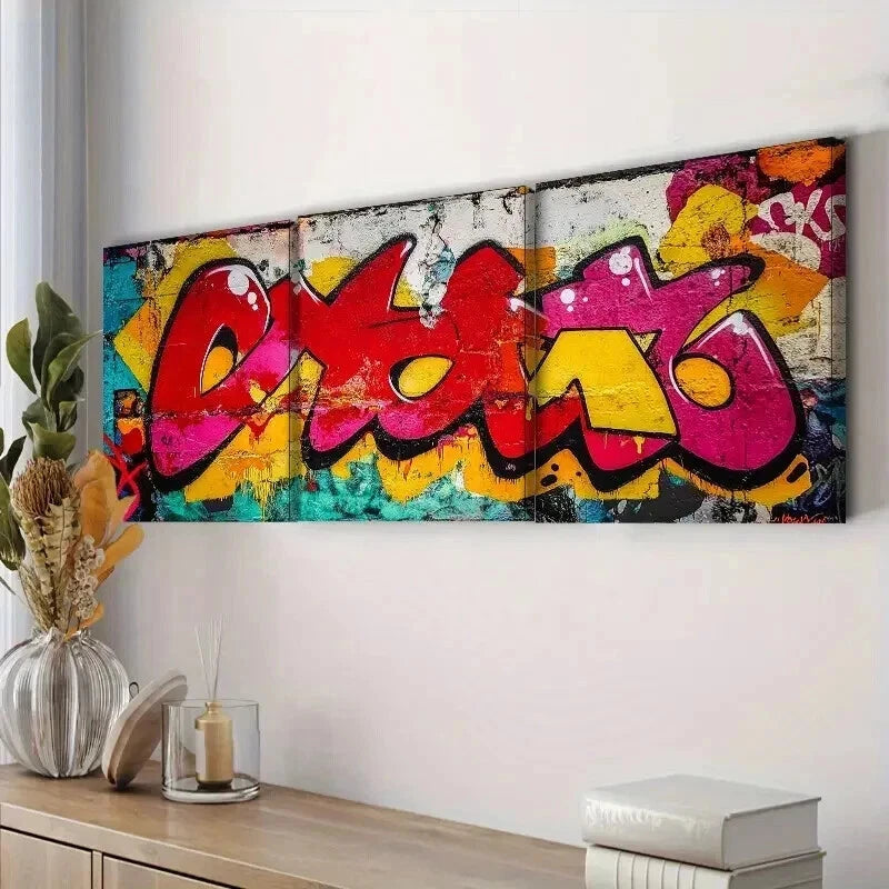 3pcs Colorful Graffiti on Rooftops Perfect Wall Art Set Canvas Framed 60x90cm - High Quality Print 100% Australian Made Wall Canvas Ready to Hang