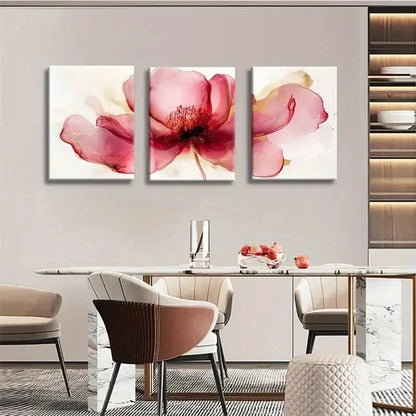 3pcs Modern Red Floral Elegant Golden Accents Wall Art Set Canvas Framed 60x90cm - High Quality Print 100% Australian Made Wall Canvas Ready to Hang