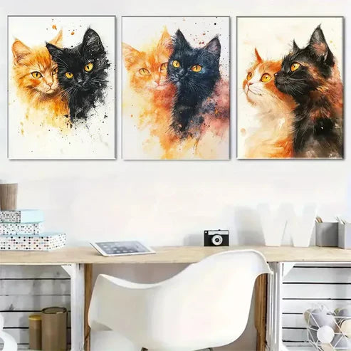3 PCS Natural Color Blending Cat Portrait Wall Art Set Canvas Unframed - High Quality Print 100% Australian Made Wall Canvas - Bella Home Decor