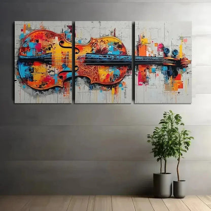 3pcs Violin Colorful Splashes and Patterns Metal Print Ready to Hang Art - Bella Home Decor
