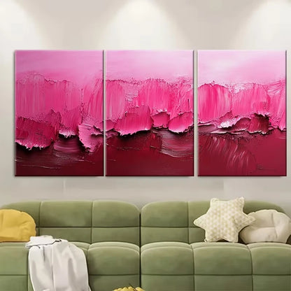 3pcs Vibrant Pink Abstract Brush Stroke Metal Print Ready to Hang Art