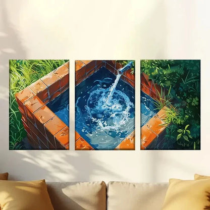 3pcs Retro Pond Blue Water with Sunlight Wall Art Set Canvas Unframed – High Quality Print 100% Australian Made Wall Canvas