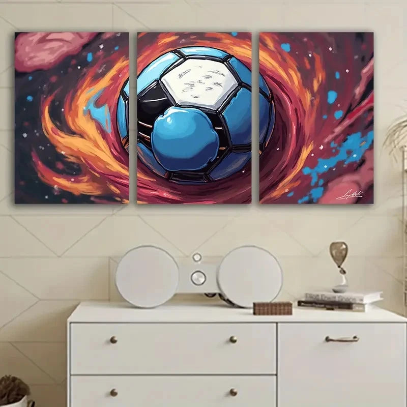3pcs Soccer Ball Canvas Art Print Wall Art Set Canvas Framed 60x90cm - High Quality Print 100% Australian Made Wall Canvas Ready to Hang