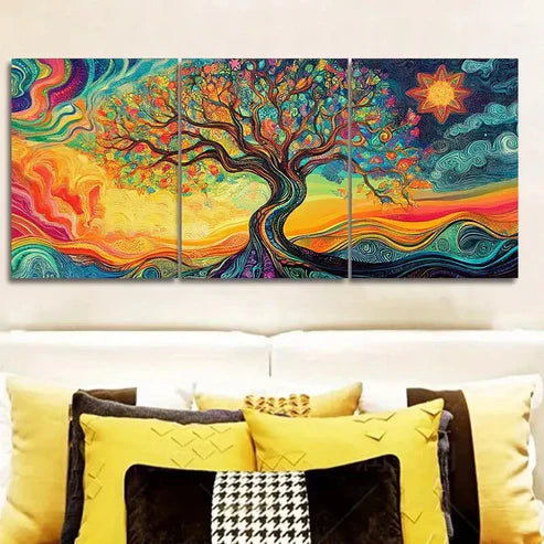 3pcs Psychedelic Tree of Life Waterproof Wall Art Set Canvas Unframed - High Quality Print 100% Australian Made Wall Canvas
