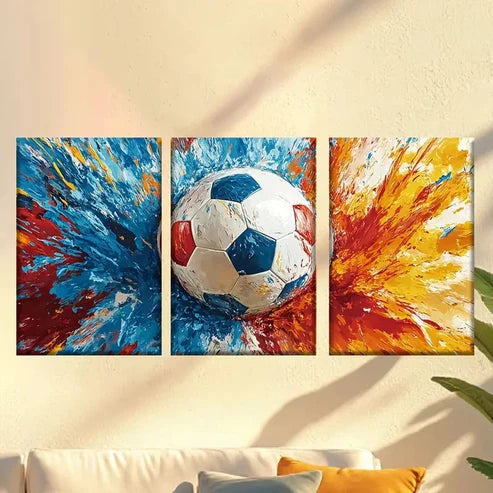3pcs Colorful Oil Painting Style Football Wall Art Canvas Unframed - High Quality Print 100% Australian Made Wall Canvas - Bella Home Decor