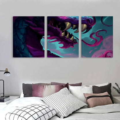 3pcs Vibrant Purple & Teal Abstract Dragon   Wall Art Set Canvas Framed 50x70cm - High Quality Print 100% Australian Made Wall Canvas Ready to Hang