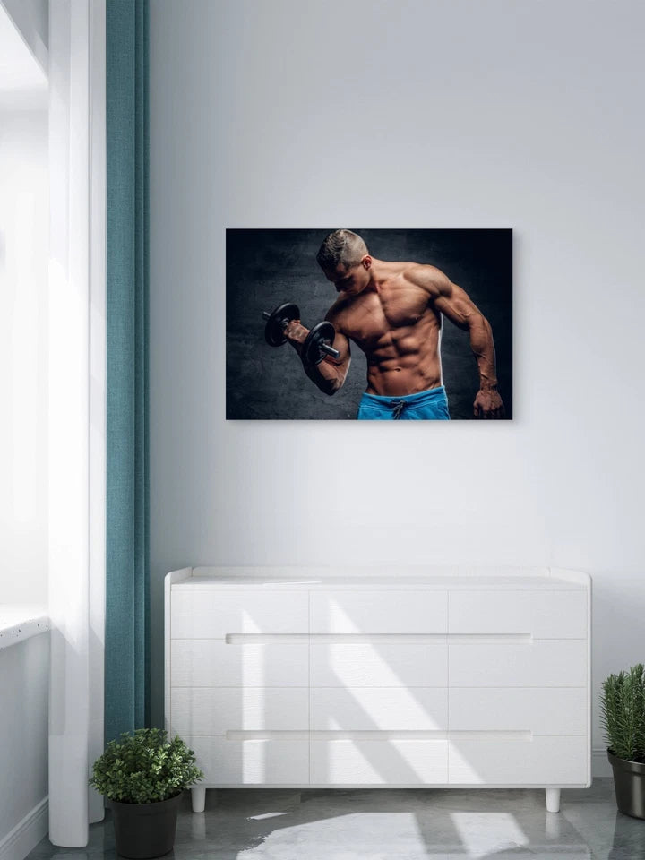 Muscular Athlete Lifting Dumbbell 5mm thick Plastic Poster Ready to Hang 90x60cm