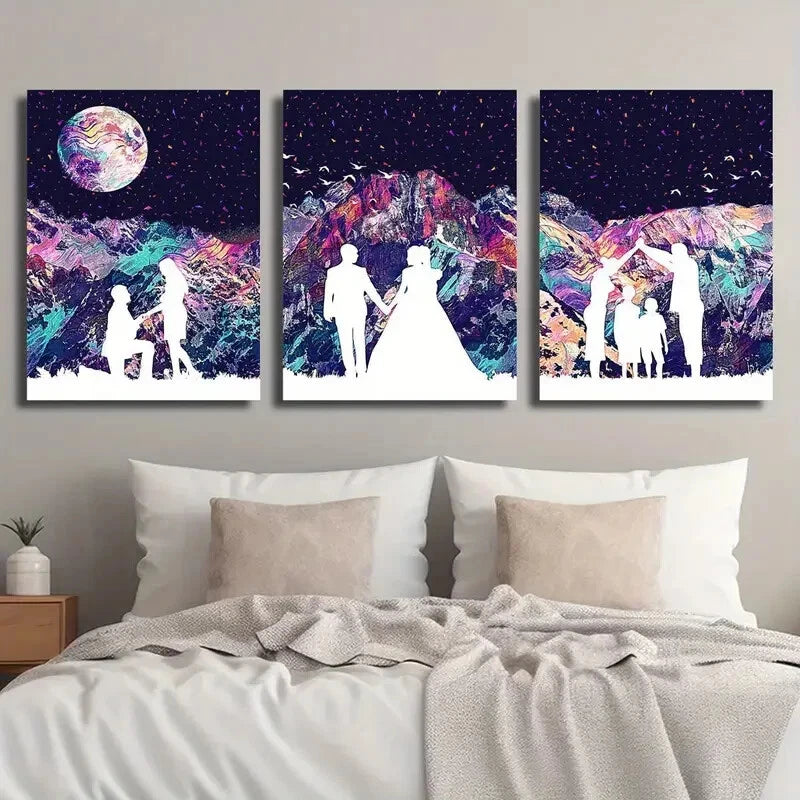 3pcs Abstract Colorful Moon Mountains Perfect Wall Art Set Canvas Framed 40x60cm - High Quality Print 100% Australian Made Wall Canvas Ready to Hang