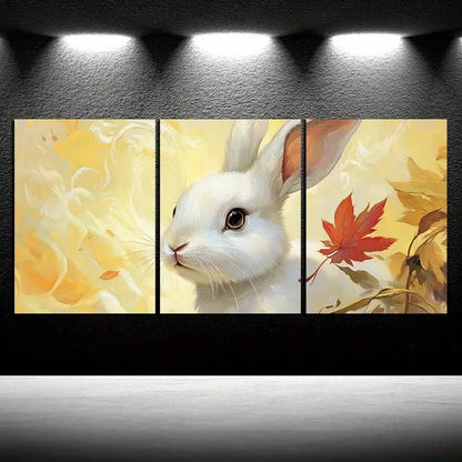 3pcs Maple Leaf And Rabbit Red Metal Print Ready to Hang Art - Bella Home Decor