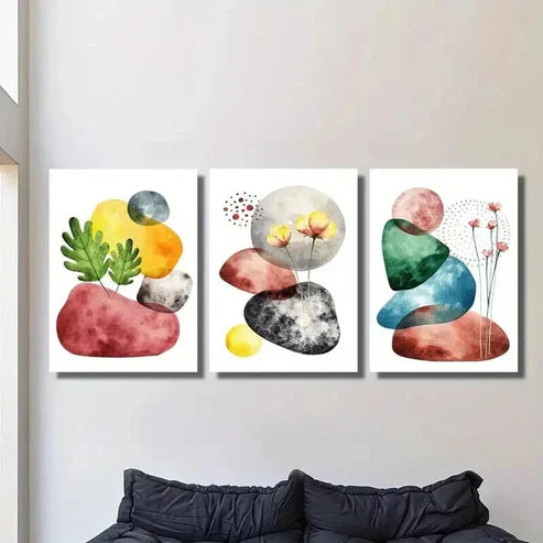 3pcs Colorful Geometric Stones and Flowers Wall Art Canvas Unframed – High Quality Print 100% Australian Made Wall Canvas - Bella Home Decor
