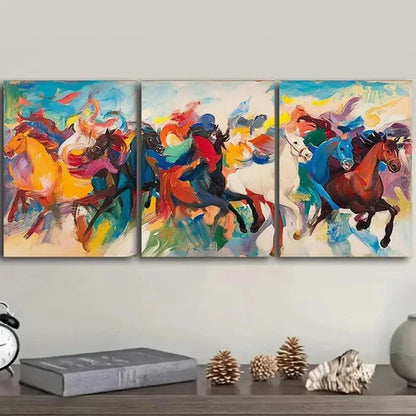 3pcs Racehorse Colorful Painting Draw Perfect Wall Art Set Canvas Unframed - High Quality Print 100% Australian Made Wall Canvas