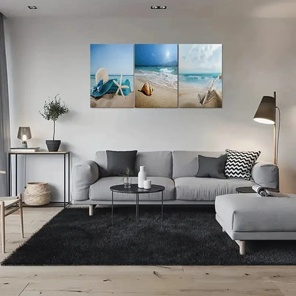 3pcs Beach Ocean Waves and Seashells Metal Print Ready to Hang Art - Bella Home Decor