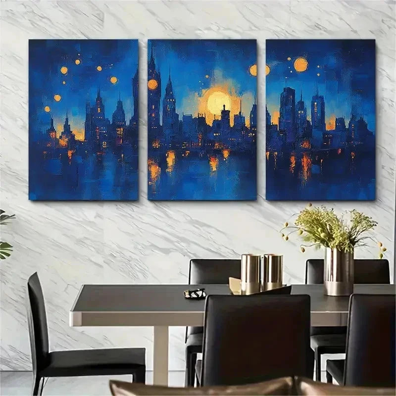 3pcs Vibrant Blue Manchester Abstract Perfect Wall Art Set Canvas Framed 50x70cm - High Quality Print 100% Australian Made Wall Canvas Ready to Hang