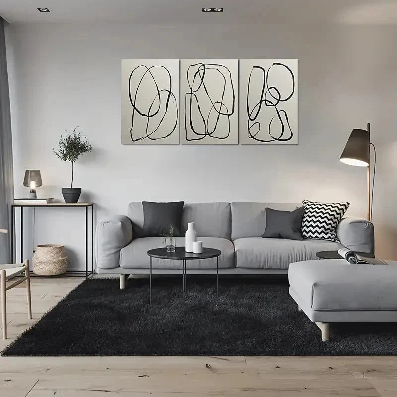 3pcs Black Line Drawings on Light Gray Metal Print Ready to Hang Art - Bella Home Decor