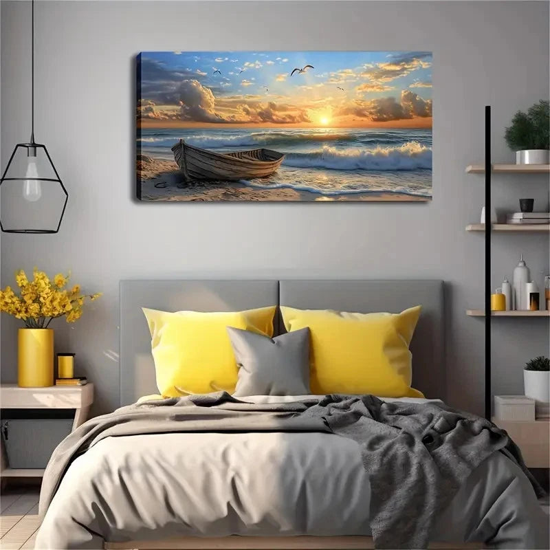 Infectious Seaside Sunset Wall Art canvas office home room framed 120x60cm - Bella Home Decor