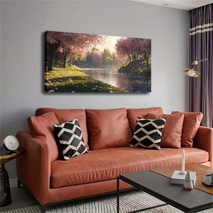 Pink Leaves Falling Wall Art canvas office home room framed 120x60cm - Bella Home Decor