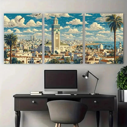 3pcs Casablanca Posters Morocco Travel Perfect Wall Art Set Canvas Framed 50x70cm - High Quality Print 100% Australian Made Wall Canvas Ready to Hang - Bella Home Decor