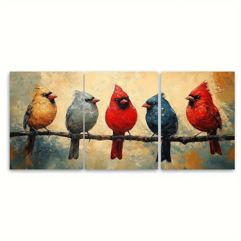 3pcs Red BirdS Canvas I  Wall Art Set Canvas Framed 50x70cm - High Quality Print 100% Australian Made Wall Canvas Ready to Hang