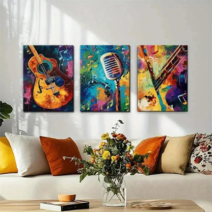 3pcs Vibrant Music-Inspired Color Perfect Design Wall Art Set Canvas Framed 60x90cm - High Quality Print 100% Australian Made Wall Canvas Ready to Hang - Bella Home Decor