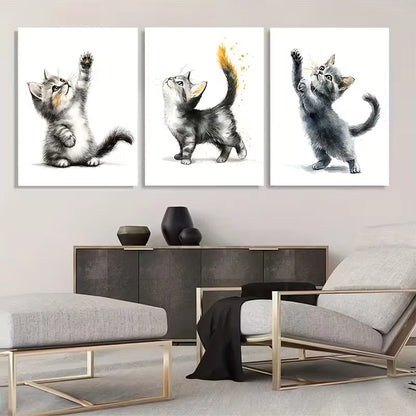 3pcs Playful Little Kittens Reaching The Sky  Wall Art Set Canvas Framed 40x60cm - High Quality Print 100% Australian Made Wall Canvas Ready to Hang