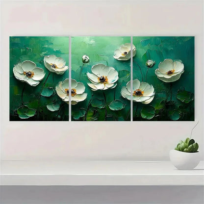 3pcs Green Texture Fresh Natural Flowers Metal Print Ready to Hang Art - Bella Home Decor