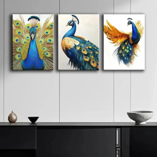 3pcs A Beautiful Peacock Perfect Colorful Wall Night Wall Art Set Canvas Framed 60x90cm - High Quality Print 100% Australian Made Wall Canvas Ready to Hang