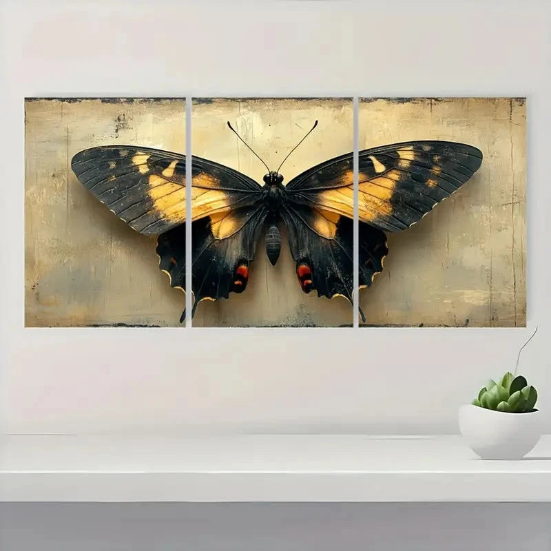 3pcs Vintage Butterfly & Leaf  VBL  Framed Wall Art Set Canvas Framed 50x70cm - High Quality Print 100% Australian Made Wall Canvas Ready to Hang - Bella Home Decor