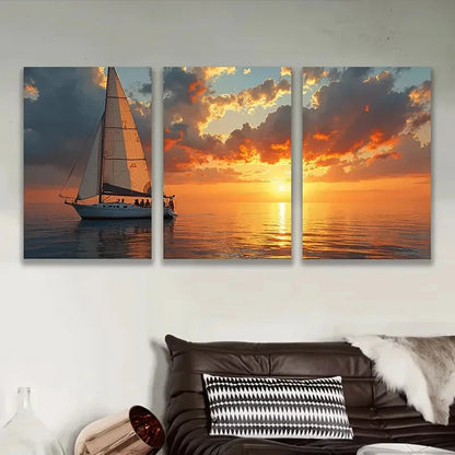 3pcs Nautical Sailboat Scene Wall Art Set Canvas Framed 60x90cm - High Quality Print 100% Australian Made Wall Canvas Ready to Hang