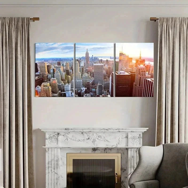3pcs New York Cityscape Modern Decor Wall Art Set Canvas Framed 50x70cm - High Quality Print 100% Australian Made Wall Canvas Ready to Hang