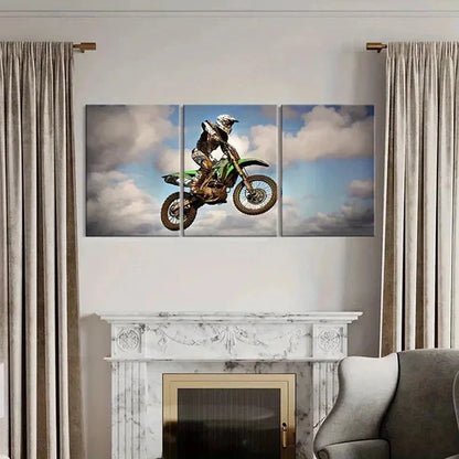 3pcs Motocross Racing Dirt Bike Rider in Action Wall Art Canvas Unframed - High Quality Print 100% Australian Made Wall Canvas