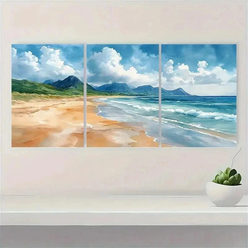 3pcs Donegal Beach Coastal Nature Perfect Wall Art Set Canvas Framed 50x70cm - High Quality Print 100% Australian Made Wall Canvas Ready to Hang - Bella Home Decor