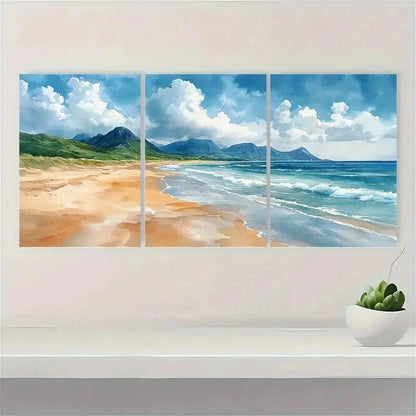3pcs Donegal Beach Coastal Nature Perfect Wall Art Set Canvas Framed 50x70cm - High Quality Print 100% Australian Made Wall Canvas Ready to Hang - Bella Home Decor