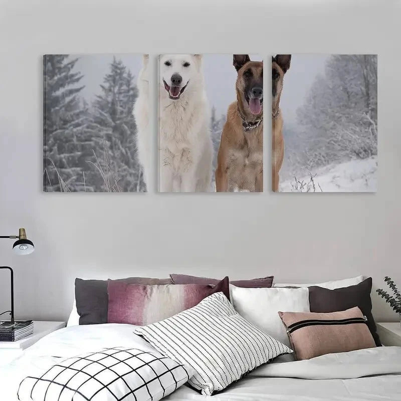 3pcs German Shepherd Dog in Winter    Wall Art Set Canvas Framed 60x90cm - High Quality Print 100% Australian Made Wall Canvas Ready to Hang - Bella Home Decor