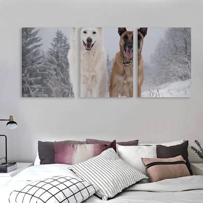 3pcs German Shepherd Dog in Winter    Wall Art Set Canvas Framed 60x90cm - High Quality Print 100% Australian Made Wall Canvas Ready to Hang - Bella Home Decor