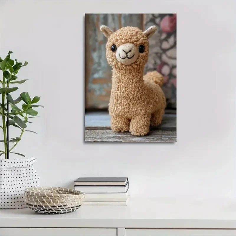 Beautiful Contemporary Alpaca Painting 40x60cm Metal Print Ready to Hang - Bella Home Decor