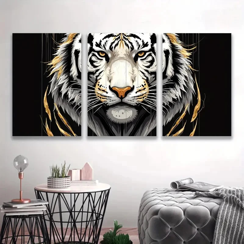 3pcs Black White Tiger Head Painting  Wall Art Set Canvas Framed 40x60cm - High Quality Print 100% Australian Made Wall Canvas Ready to Hang - Bella Home Decor