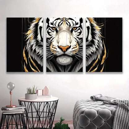3pcs Black White Tiger Head Painting  Wall Art Set Canvas Framed 40x60cm - High Quality Print 100% Australian Made Wall Canvas Ready to Hang - Bella Home Decor