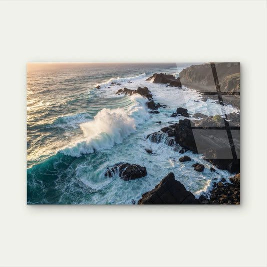 Dynamic Ocean Waves Crashing Coastal Acrylic Glass Printing Wall Art Australian Made Quality