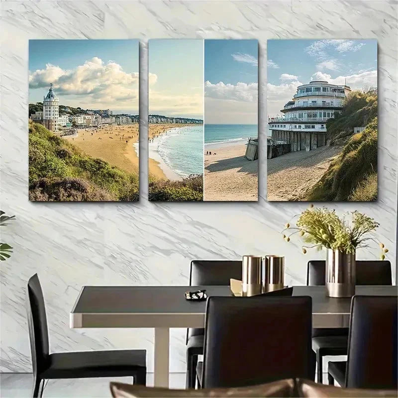 3pcs Bournemouth Coastal Landscape Perfect Wall Art Set Canvas Framed 50x70cm - High Quality Print 100% Australian Made Wall Canvas Ready to Hang - Bella Home Decor
