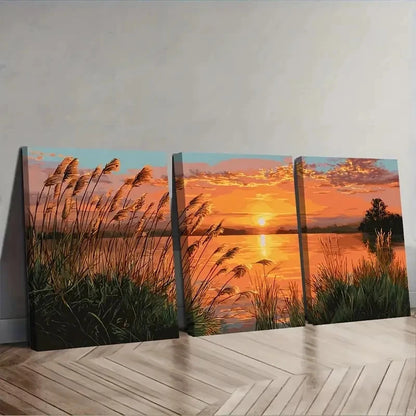 3pcs Serene Lake Glory Sunset Landscape Wall Art Set Canvas Framed 40x60cm - High Quality Print 100% Australian Made Wall Canvas Ready to Hang