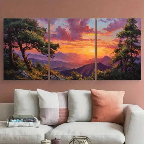 3pcs Sunrise Landscape Tree Scenery Perfect Wall Art Canvas Unframed - High Quality Print 100% Australian Made Wall Canvas