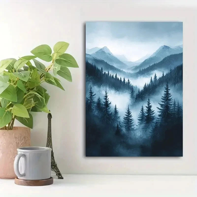 Beautiful Snowy Winter Forest Frosty Painting 40x60cm Metal Print Ready to Hang